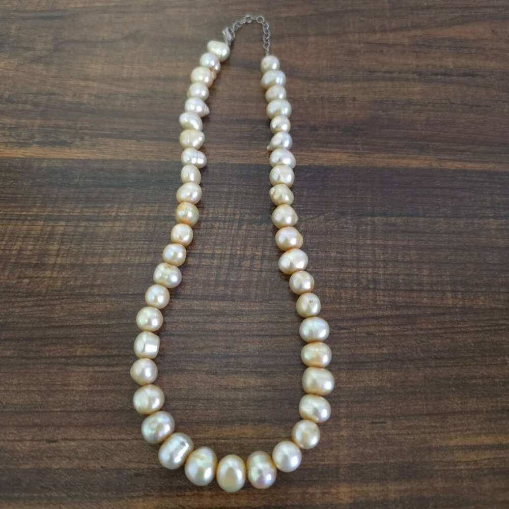 Irregular Natural Freshwater Pearl Necklace Creamy Beads Lobster Clasp - Picture 2 of 12